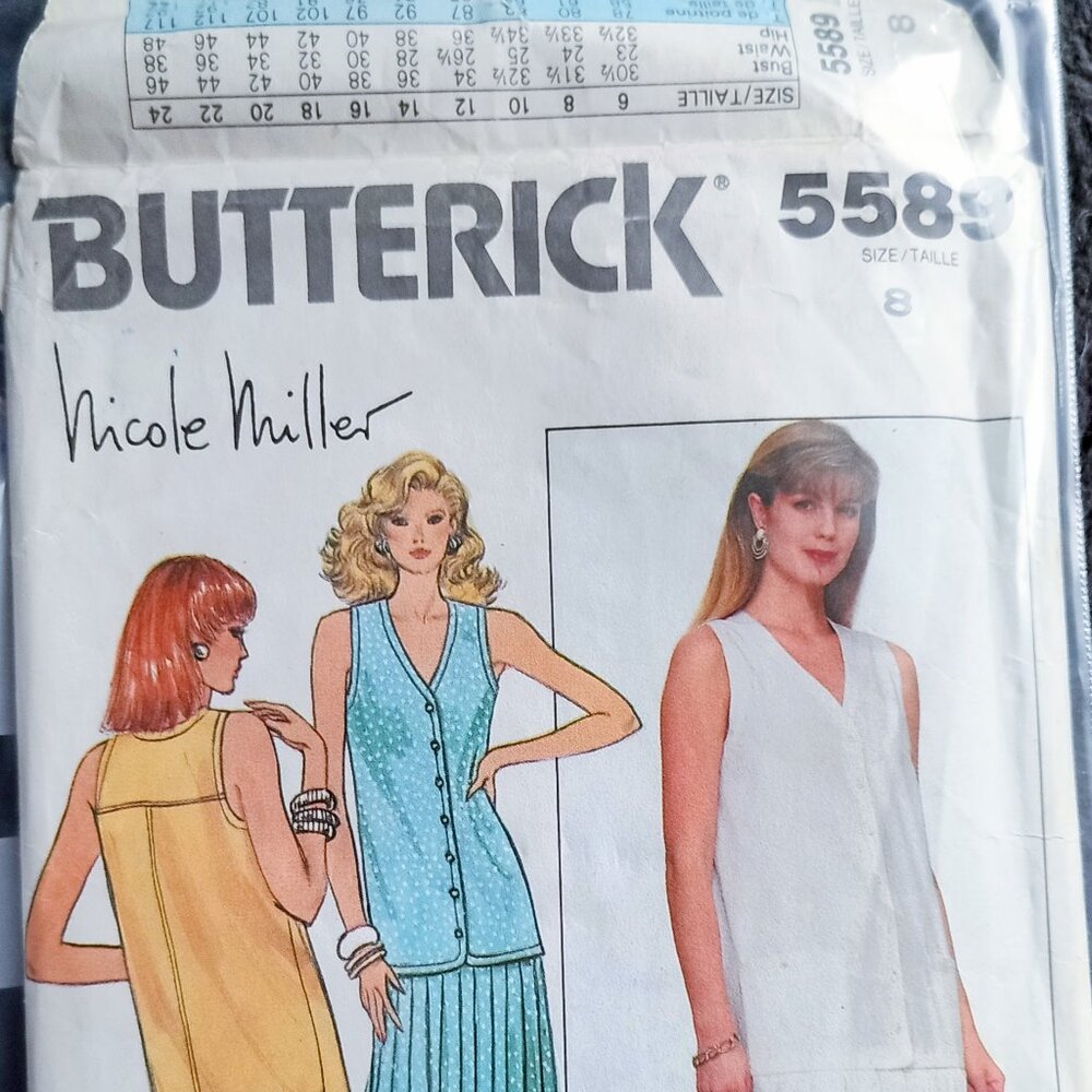 Butterick Nicole Miller Pattern #5589 Size 8 Misses' flared dress 31.5 bust